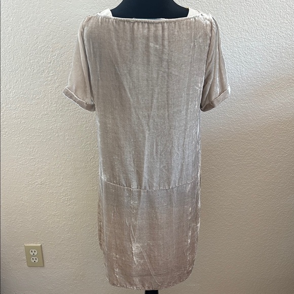 Anthropologie Floreat Crinkle Crushed Velvet Dress Champagne Pockets 0135 - Picture 7 of 9